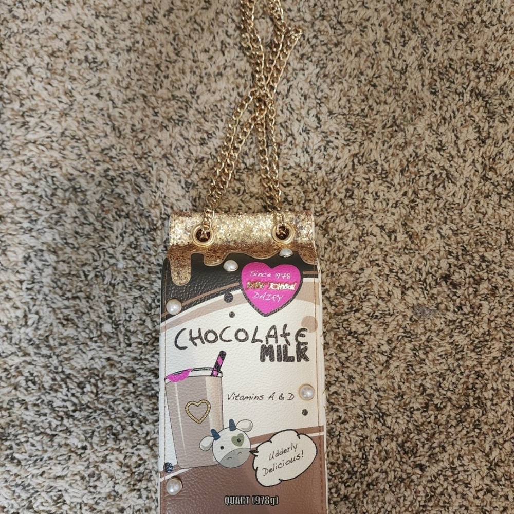 Betsey Johnson milk and chocolate bottle crossbody bag